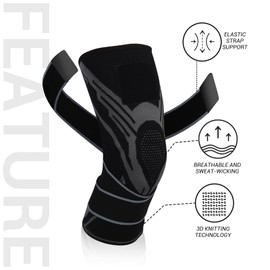 WoKuAng Kniebandage für Damen und Herren, verstellbare Ärmel für ACL, Arthritis, Meniskusriss, Sport (Schwarz, XXL)