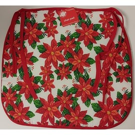 Festive Holiday Chair Pads (Set of 4) Design with Red Flowers, Green Leaves, 13.75 x 15 Inches (4)