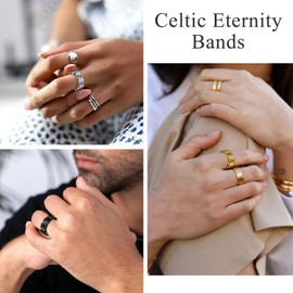 Bestyle Stainless Steel 8mm Wide Celtic Knot Eternity Wedding Engagement Band Ring, Solid Thick Irish Celtic Flower Finger Ring Stackable, Size 7