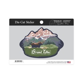 Die Cut Sticker Grand Teton National Park, Wyoming, Moose and Mountains, Contour Vinyl Sticker 3 to 6 inches, (Waterproof Decal for Cars, Water Bottles, Laptops, Coolers), Large