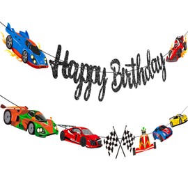 Race Car Birthday Banners Race Car Birthday Party Decorations 2Pcs Racing Happy Birthday Banner Race Fan Party Cutout Banner for Car Themed Baby Shower Supplies