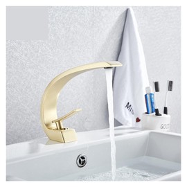 VNFOCRQJH Creative Design Brushed Basin Faucet Washing Basin Mixer Deck Mounted Cold and Hot Bathroom Faucet(Brushed Gold)