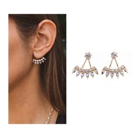 Yheakne Boho Crystal Ear Jackets Earrings Gold Rhinestone Stud Earrings CZ Teardrop Crystal Earrings Sparkling Front Back Earrings Jewellery for Women and Girls (Gold), Crystal