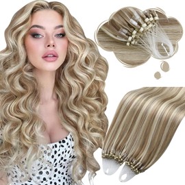 Moresoo Blonde Micro Loop Hair Extensions Human Hair Brown with Blonde Highlights Micro Hair Extensions for Women Remy Hair 16 inch 50g/50s