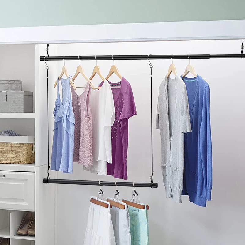 INFLATION 2 Pack Hanging Closet Rod 15-40 Inch Adjustable Width