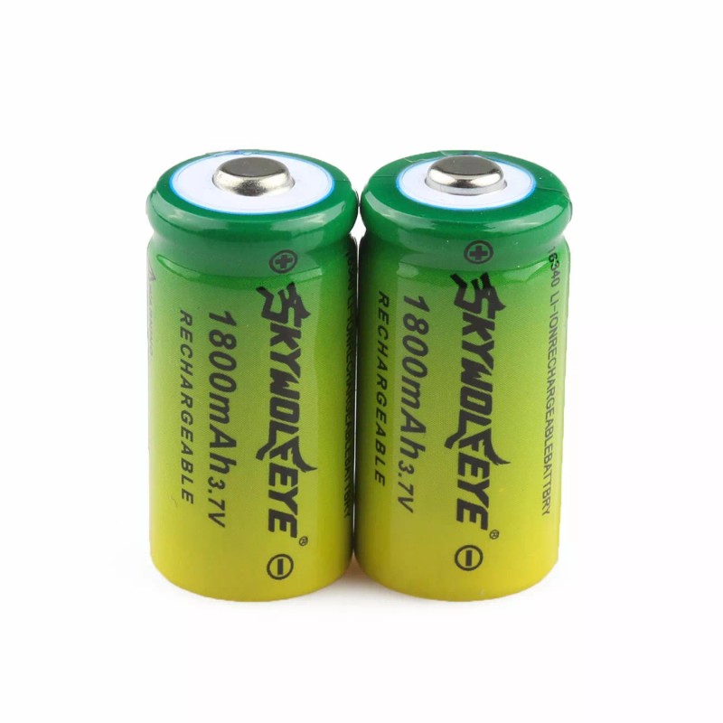 SKYWOLFEYE 2pcs SKYWOLFEYE 16340 3.7v 1800mAH Rechargeable Battery RCR123A +