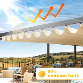 Retractable Wave Awning 1 x 4 m, Adjustable Roll-Up Awning, Waterproof Sun Protection Outdoor Pergola Awning with Eyelets and Rope, for Patio, Deck, Yard, Porch, Gazebo, Beige
