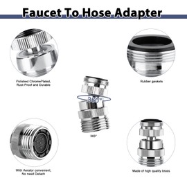 Faucet Adapter With Aerator, Sink Faucet To Garden Hose Adapter, Rotatable, Suitable For Bathrooms and Kitchens, 3/4" GHT Thread Chrome