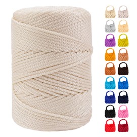 LEREATI Polyester Macrame Cord 3mm x 185yards, Braided Macrame Cord Polypropylene Silk Cord, Crochet Bag Polyester Yarn for Crocheting, Bag, Wall Hangings, Rug, DIY Crafts (Off White)