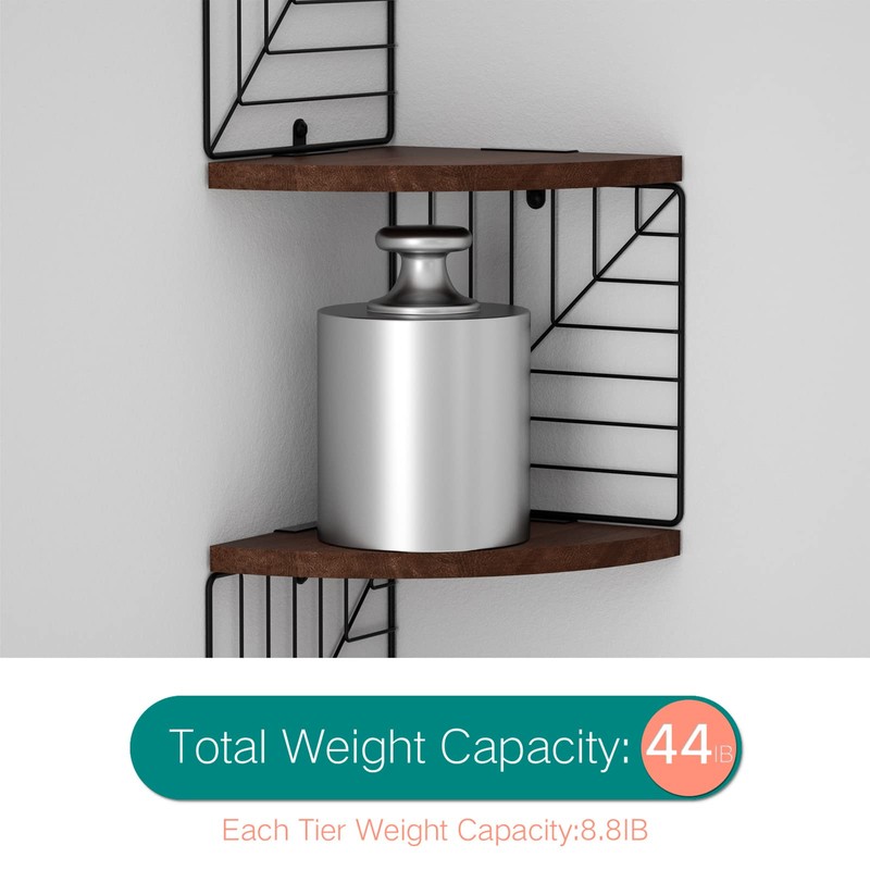 Love-KANKEI Corner Shelf Wall Mount of 5 Tier, Rustic Wood