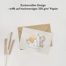 Koko Lora KOKO&LORA® Glückwunschkarte zur Geburt mit Umschlag "Willkommen auf der Welt" • moderne Grußkarte mit niedlichen Aquarell-Tieren für Mädchen und Jungen & Kraftpapier-Kuvert - Geschenk zur Geburt