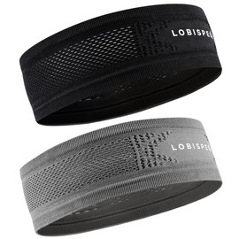 LOBISPEQ ® 2 x Sports Headband, Breathable and Comfortable Nylon + Spandex Running Gym and Any Sport for Men and Women, Black and Grey