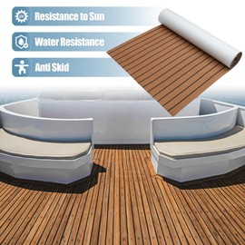 X AUTOHAUX 94.49"x35.43" EVA Faux Teak Decking Sheet Mat Non-Slip Self-Adhesive for Boat Yacht Marine Deck Pad RV Car Trunk Flooring Carpet Brown Black