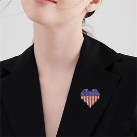 DEYOUM American Flag Love Heart Brooch Pin for Women 4th of July American Flag Love Heart Star Rhinestone Patriotic Brooch lapel Pins Independence Day Holiday Party Jewelry Gifts Accessory (love heart1)