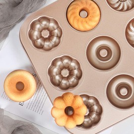 Beasea Donut Baking Pans, 1 Pack Nonstick Small Mini Doughnut Pans 12 Cavity Carbon Steel Bagel Oven Baking Tray Sheet