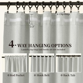 KangBang Extra Wide Linen Blackout Curtains 2 Panel Sets for Living Room Track System, Back Tab Loop Pocket Pleated Floor to Ceiling Drapes for Patio Door(72x96 Inch, Greyish White/Light Grey)
