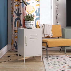 Novogratz Cache Metal Locker Style Living Room End Table, Parchment