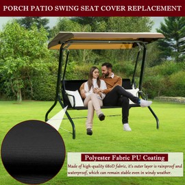 Porch Patio Swing Seat Cover Replacement, 680D Thickened Waterproof Oxford Swing Replacement Fabric for Outdoor Garden 2/3 Seater Chair 58.2x19.7x19.7 inch(Black)