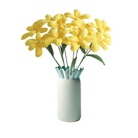 6pcs Crochet Flower - Handmade Knitted Yarn Flowers, Graduation Flower Woven Flowers, Completed Crochet Flowers, Blooming Yellow Tulip