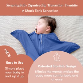 SleepingBaby Zipadee-Zip Cozy Transition Swaddle - with Zipper, Polyester, Spandex - Roomy Baby Wearable Blanket for Easy Diaper Changes - Classic Navy, Medium (6-12 Month)