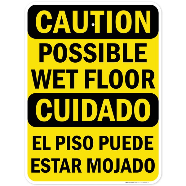Caution Possible Wet Floor Bilingual Sign, 18x24 Inches, Rust Free