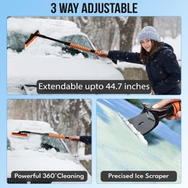 EcoNour 44.7" 3 in 1 Snow Brush for SUV, 360° Pivoting Extendable Long Snow Brush for Car, Snow and Ice Scrapers for Windshield with Ergonomic Foam Grip for Car Truck SUV, Winter Car Accessories