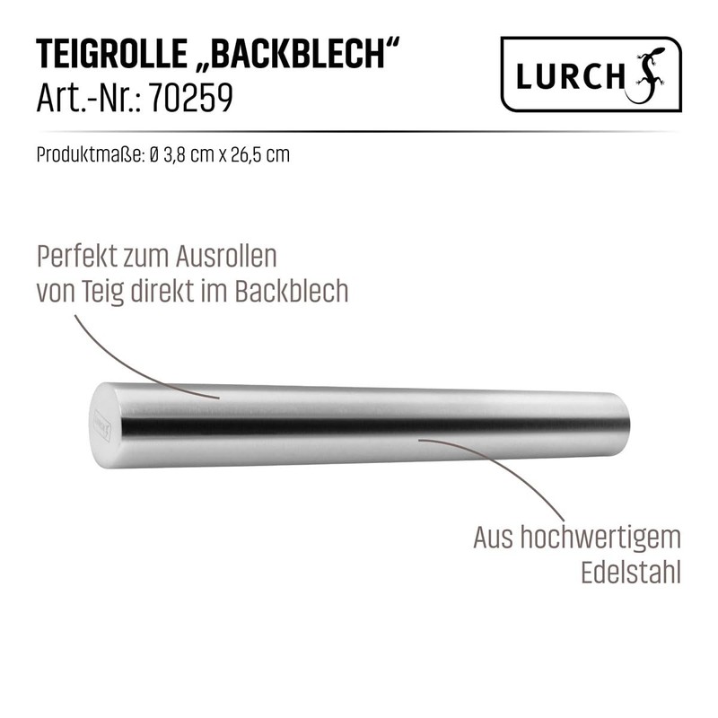 LURCH Rolling Pin Baking Tray Stainless Steel 18/10 26 cm
