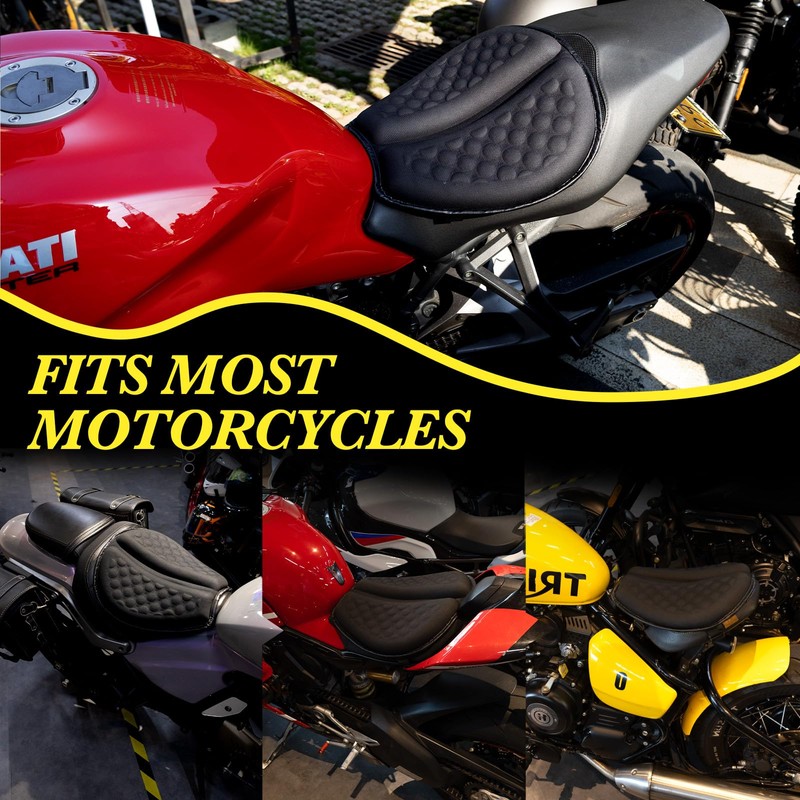 DOUANDA Foldable Motorcycle Gel Seat Cushion with Sunshade Cover –