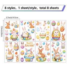 CRASPIRE 8 Sheets Rabbit Window Sticker Easter Bunny Eggs Basket Grass Wall Clings Peel and Stick Paster Waterproof Large Decal for Home Stairway Restaurant Kitchen Showcase Glass Doors PVC Decor