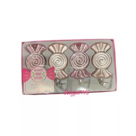 Peppermint Square Pink & White Glitter Candy Cane Clip Christmas Tree Ornaments Set Of 4 New 3.5”