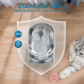 PAPIFEED Cat Water Fountain + Stainless Steel Tray + 1 Silicone Mat - 84oz/2.5L Cat Drinking Water Fountain-Automatic Pet Fountain for Multiple Pets, LED Light - White