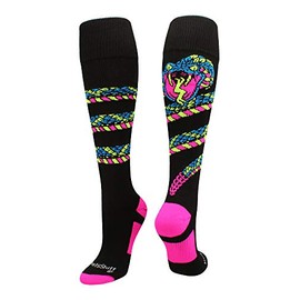 MadSportsStuff Crazy Snake Soccer Style OTC Socks (Black/Neon Pink, Medium)