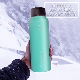 Hidranur Termo de Acero Inoxidable Doble Aislamiento Térmico, Termo Para Café, 3 Tapas Herméticas, 2 Popotes, 24 Hrs de Agua Caliente y Fría (Turquesa, 18 Oz (532.324 ml))