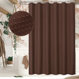 MitoVilla Extra Long Shower Curtain 72 x 84, Brown 84 inch XL Waffle Fabric Shower Curtains for Modern Luxury Bathroom Decor, Waffle Weave Textured Weighted Shower Curtain 84 inch