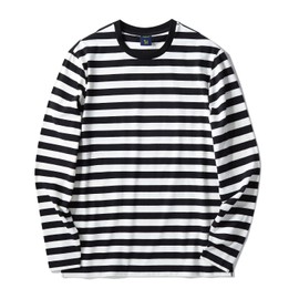 Zengjo Black and White Striped Shirt Men(S,Black&White Wide)