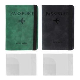 TAIHOBO Pack of 2 Passport Holder, Passport Case with RFID Blocker, Passport Cover Made of PU Leather, Multifunctional Passport Organiser, Passport Cover for ID, Credit Cards, Travel Documents, Black,