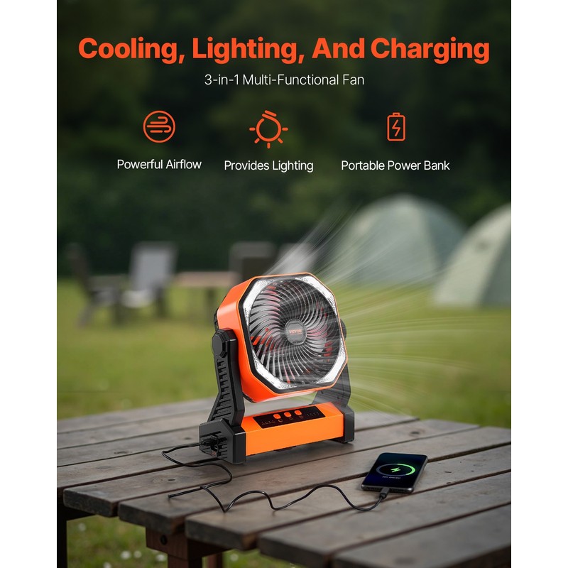 VEVOR 8 inch Rechargeable Camping Desktop Fan Battery Operated 4