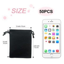 Shintop 50pcs Little velvet Jewelry bags, 3x4inch Black Drawstring Gift pouches Coin Purse for Dice Small Business Party Favor