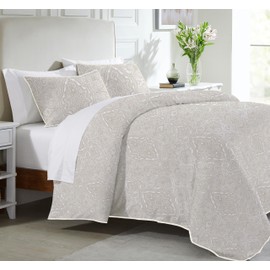 California Design Den 3 Piece King Size Duvet Cover Set, 400 Thread Count 100% Cotton Sateen, Soft Luxury Sateen Comforter Cover and Two Pillow Shams, Button Closure and Corner Ties (Paisley Beige)