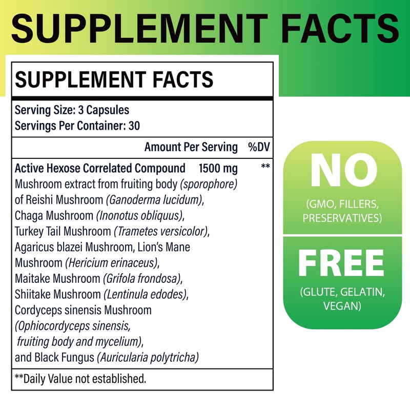 Active Hexose Correlated Compound 1500 mg Supplement, Natural 8 Mushroom
