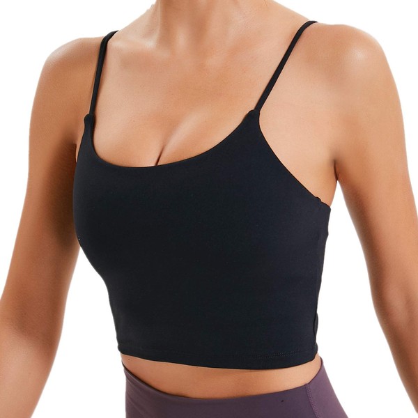Lemedy Women Padded Sports Bra Fitness Workout Running Shirts Yoga Tank Top (M, Black)