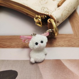 Nalefow Cute Dog Keychain Fuzzy Dog Puppy Decor Keychain Aesthetic Y2K Purse Bag Charm Stylish Dog Pendant Keychains Accessories (White)