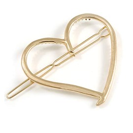 Gold Tone Polished Open Heart Hair Slide/Grip - 55mm Across