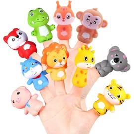 MHDAMAI Animal Finger Puppet Set, Cute Animal Finger Dolls, 10 Pieces, Small Finger Puppet Props, Rubber Bath Toy, Gift for Christmas, Birthday, Children Gift