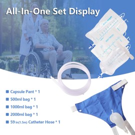 Jade Butterfly Catheter for Men Urine Collection Bag System with Catheter & Anti-Backflow Valve, 1.5 m Tube, Support Pant, 500/1000/2000 ml Bags for Bedridden & Emergencies (Elderly Men)