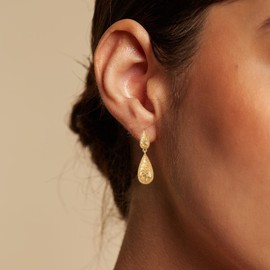 YKKZART Teardrop Earrings 14K Gold Plated Hammered Waterdrop Earrings Lightweight Double Droplet Dangle Earrings for Women