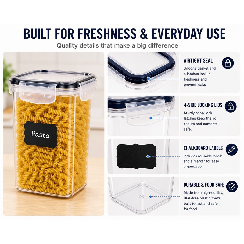 12PCS Food Storage Containers with Lids - Plastic Kitchen Pantry