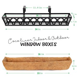 WIMART Window Box Railing, 36 Inch Black Metal Hanging Flower Planter Basket with Coco Liner for Outdoor Balcony Porch Fence Patio for Home, Office and Hotel (Black - 2 Pcs/Set)