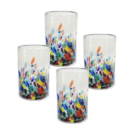 Water glasses - Mexican hand blown glass, set of 4 - Multi color Confetti