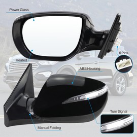 Lqito Left Driver Side Mirror Compatible With 2013 2014 2015 2016 2017 2018 Hyundai Santa Fe Sport With Manual Folding Power Glass Heated With Turn Signals Black Replace#HY1320201(6 Pins)